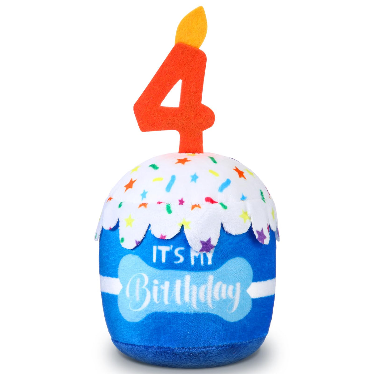 Dansydaisy Dog 4Th Birthday Cake Toy Accessories For Girl Boy Gifts, Blue Squeaky Plush Toy For Dog Birthday Party Decor Favor F