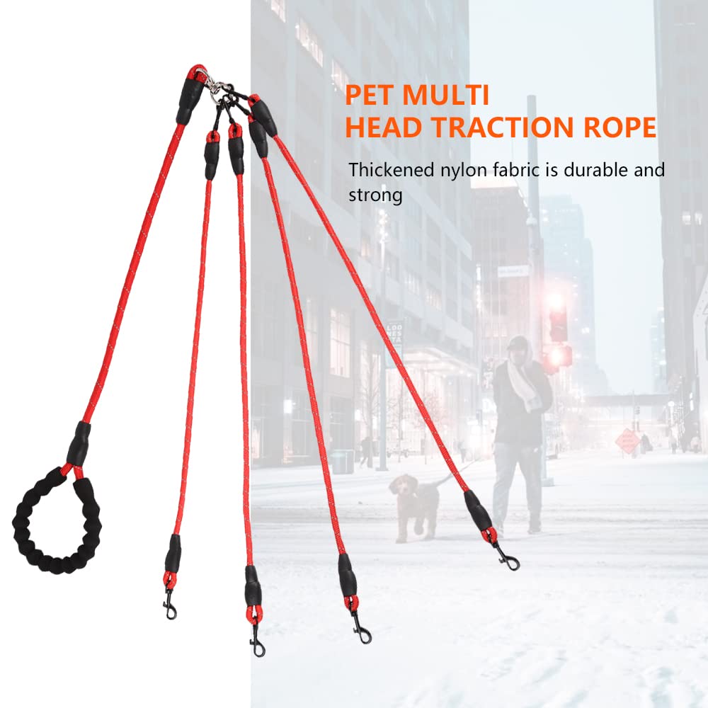 Four Dog Training Leash - Comfortable Double Leash With Reflective, 360 Swivel No Tangle For Large Medium Small Dogs (Red, Four