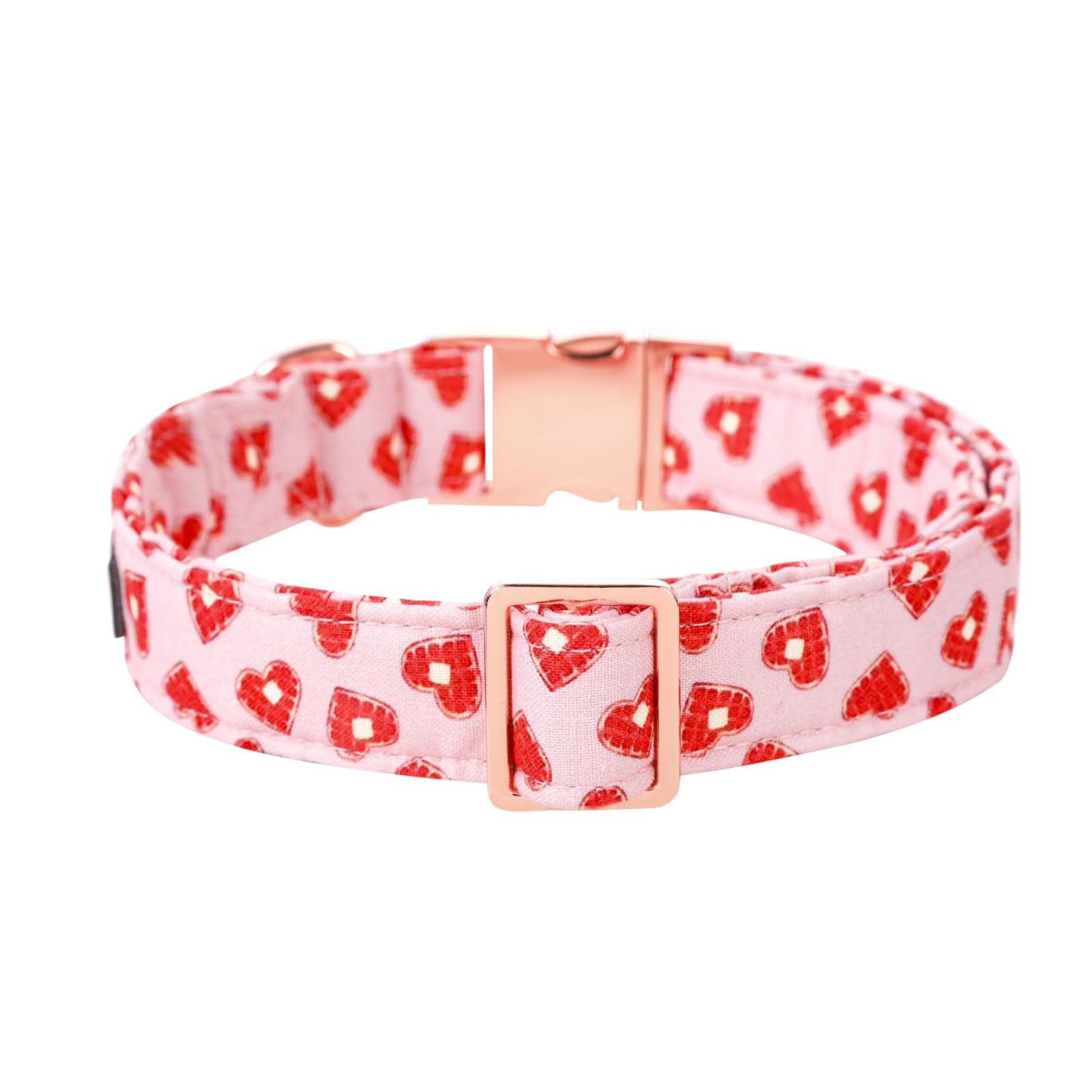 Lionet Paws Valentine Dog Collar, Heavy-Duty Cute Red Heart Pattern Collar With Metal Buckle Pet For Small Dogs, Neck 10-16 Inch