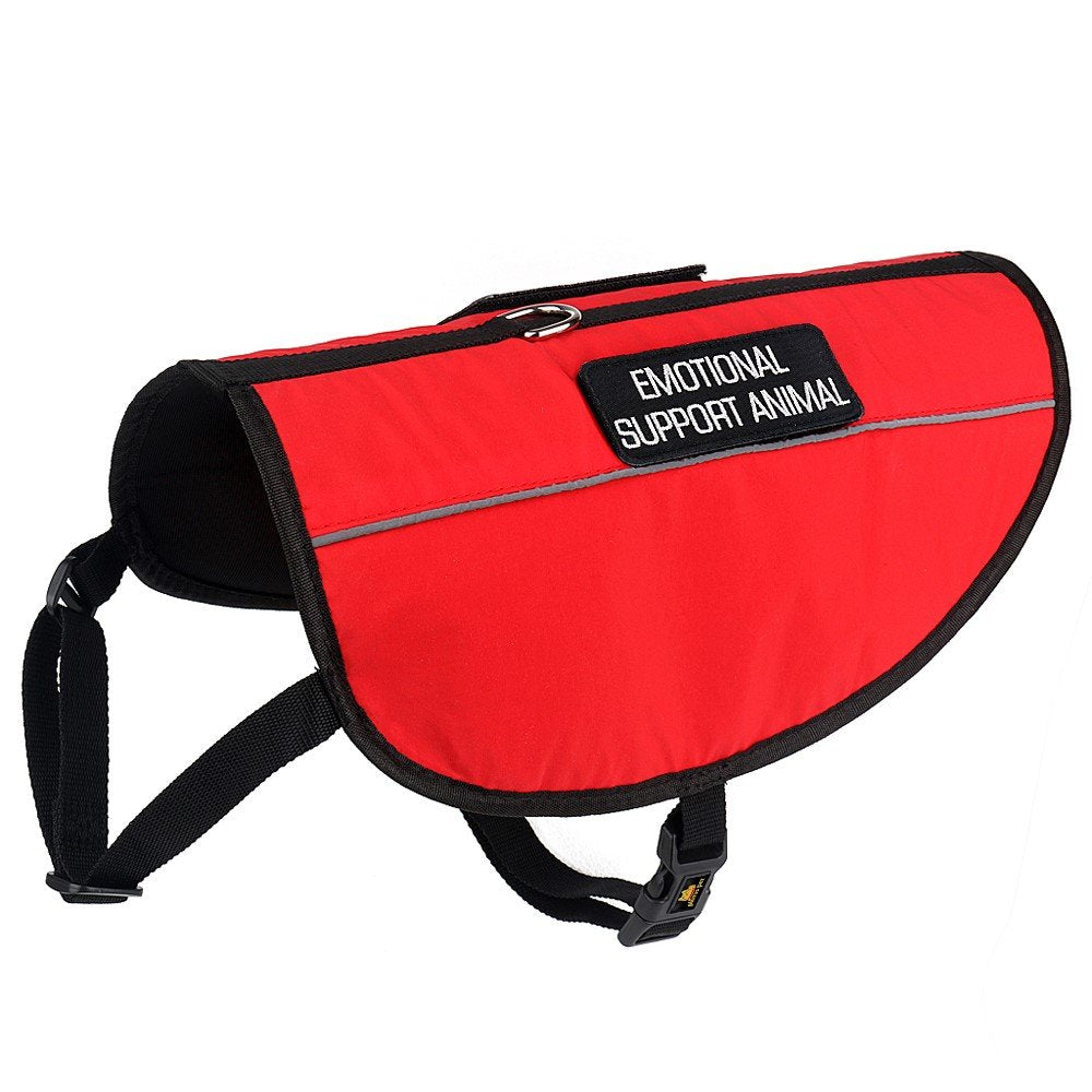 Plutus Pet Emotional Support Dog Vest With Reflective Straps,Bright Red Fabric&Mesh Harness With 2 Free Removable Embroidery Emo