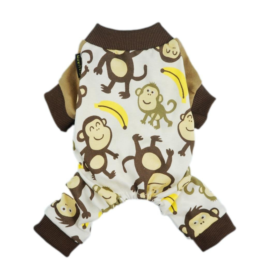 Fitwarm Monkey Dog Pajamas, Cute Dog Clothes For Small Dogs Boy Girl, Pet Onesie Clothing, 100% Breathable Cotton, Brown, Small