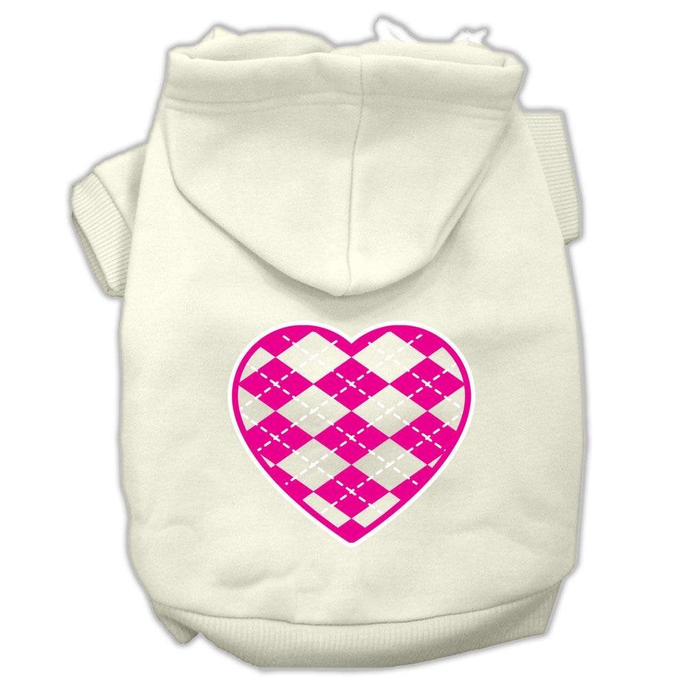 Pet Dog & Cat Hoodie Screen Printed, 'Pink Argyle Heart' Cream Md (6-10 Lbs.)