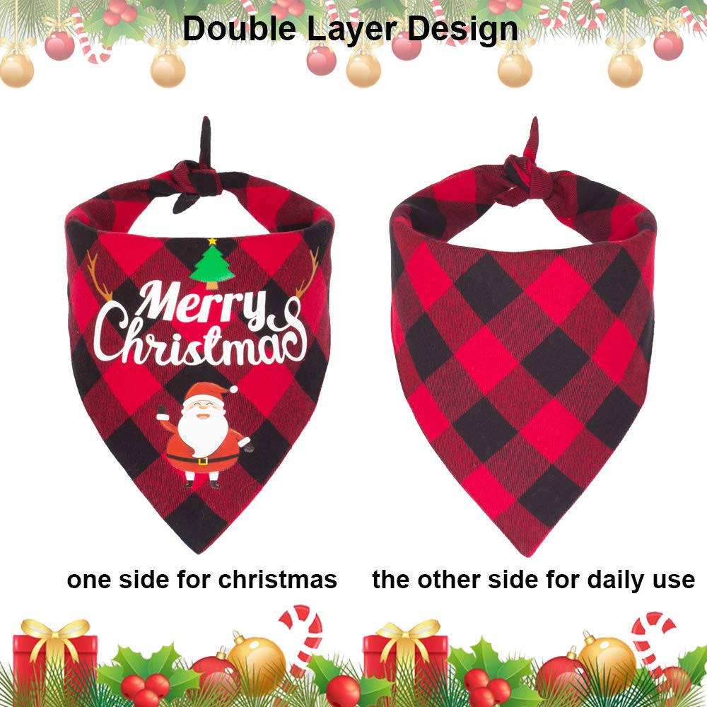 Adoggygo 2 Pack Dog Bandana Christmas Classic Plaid Pet Scarf Triangle Bibs Kerchief Merry Christmas Santa Snowman Print Pet Bandana For Large X-Large Dogs Pets (Red&Red, X-Large)