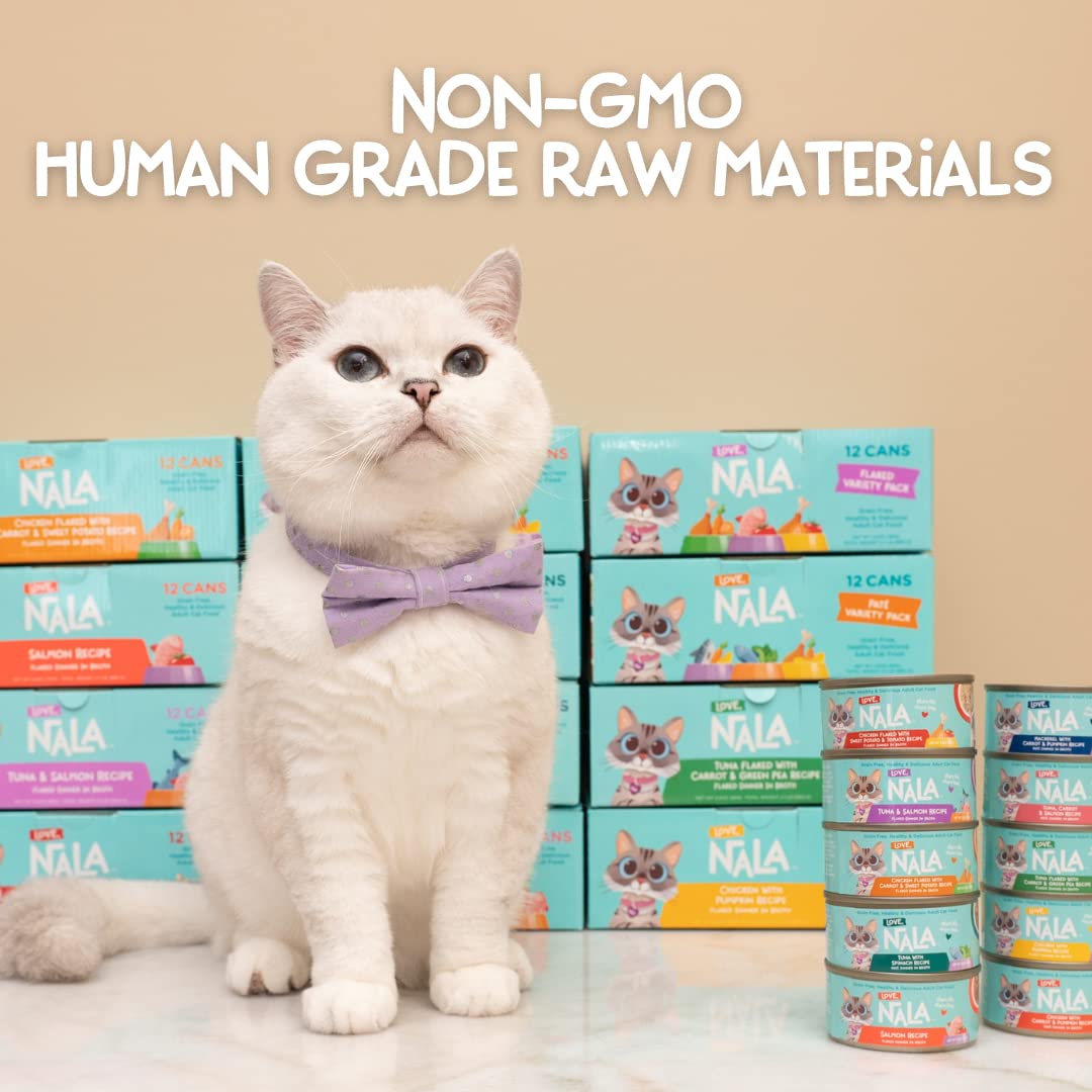 LOVE, NALA - Natural Adult Cat Wet Food - Pate Variety Pack - Tuna, Chicken, Mackerel - Grain Free, Non-GMO, Fiber Blend, Minera