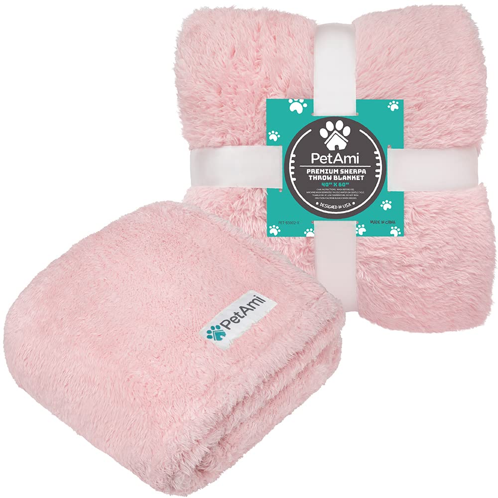 Petami Fluffy Dog Blanket For Small Medium Large Dogs, Sherpa Soft Warm Pet Fleece Throw For Indoor Cats, Fuzzy Plush Shaggy Blanket Furniture Protector Sofa Couch Bed, Pink 40X60