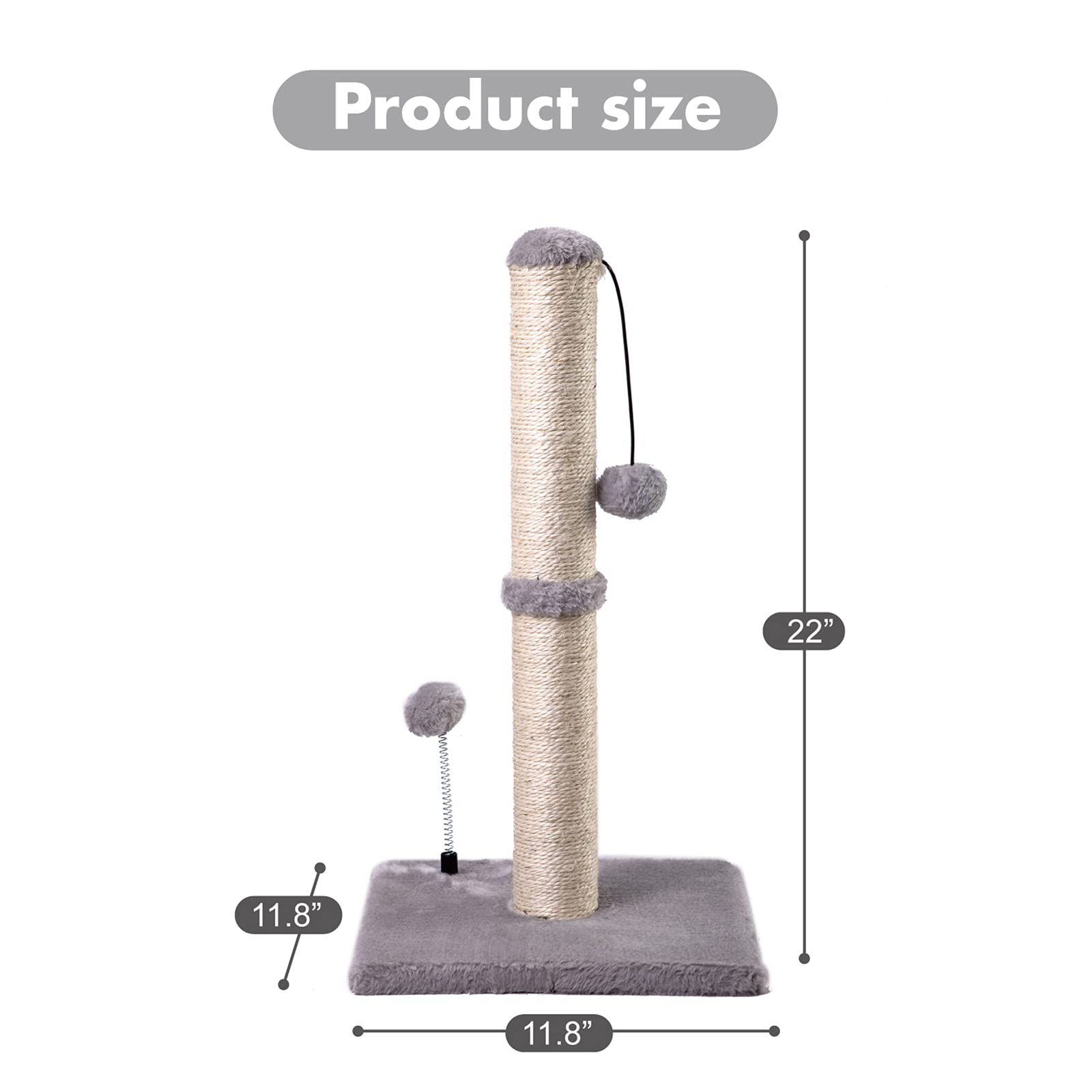 Mecool Cat Scratching Post Premium Basics Kitten Scratcher Sisal Scratch Posts With Hanging Ball 22' For Kittens Or Smaller Cats (22 Inches For Kitten, Gray)