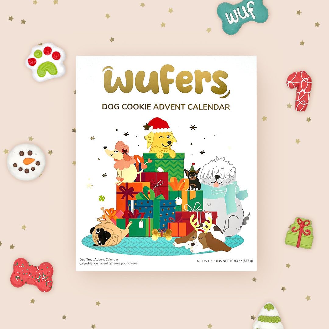 Wufers Singing Advent Calendar Dog Cookie Box | Handmade Hand-Decorated Dog Treats | All Individual Treats Made with Locally Sou