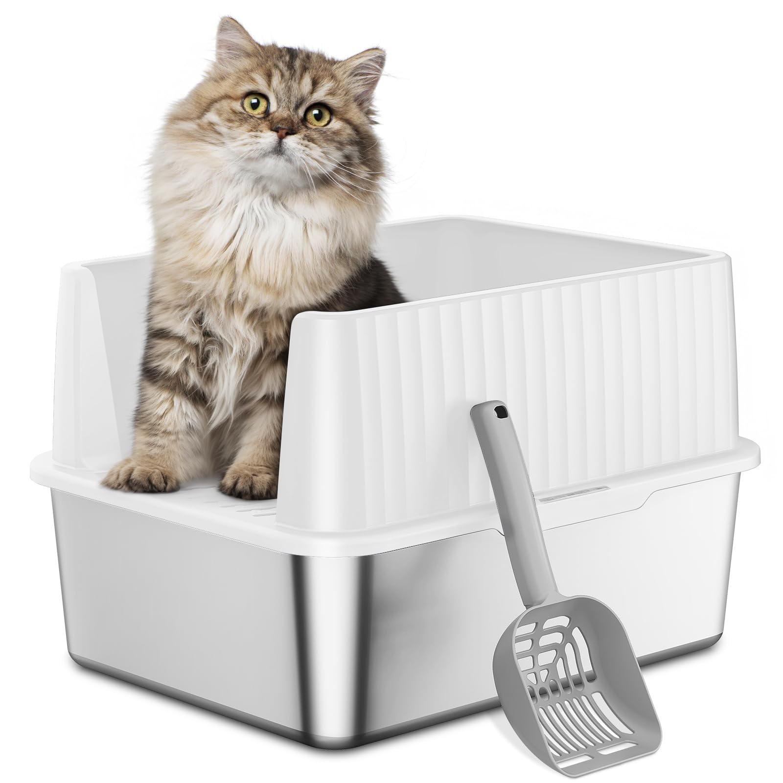 Zarler Stainless Steel Litter Box For Kittens, Small Cat Litter Box 17'' L X 13'' W X 11.8'' H, Metal Kitty Litter Box With High