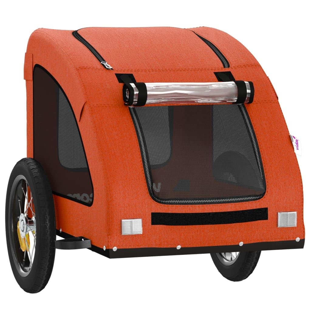vidaXL Pet Bike Trailer for Small Dogs - Orange Oxford Fabric/Strong Iron Frame/Ventilated with Cover, Reflectors & Safety Flag