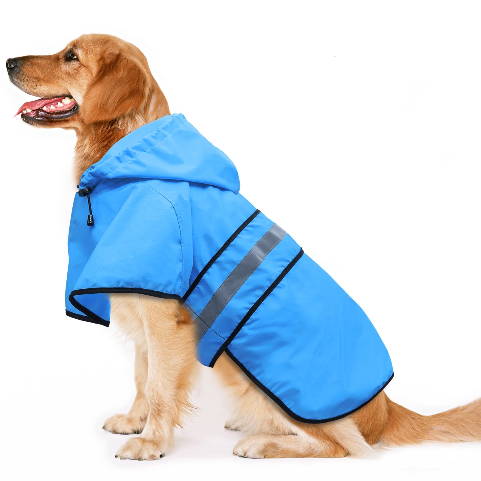 Candofly Dog Raincoat Hooded Poncho - Adjustable Waterproof Dog Rain Jacket Lightweight Reflective Dog Rain Coat Pet Slicker For Small Medium Large Dogs (Large, Sky Blue)
