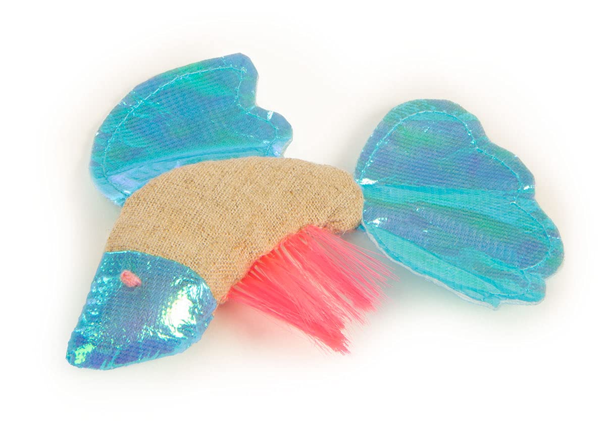 Petlinks Batty Beta Fish Crinkle Catnip Cat Toy - Tan/Blue, One Size