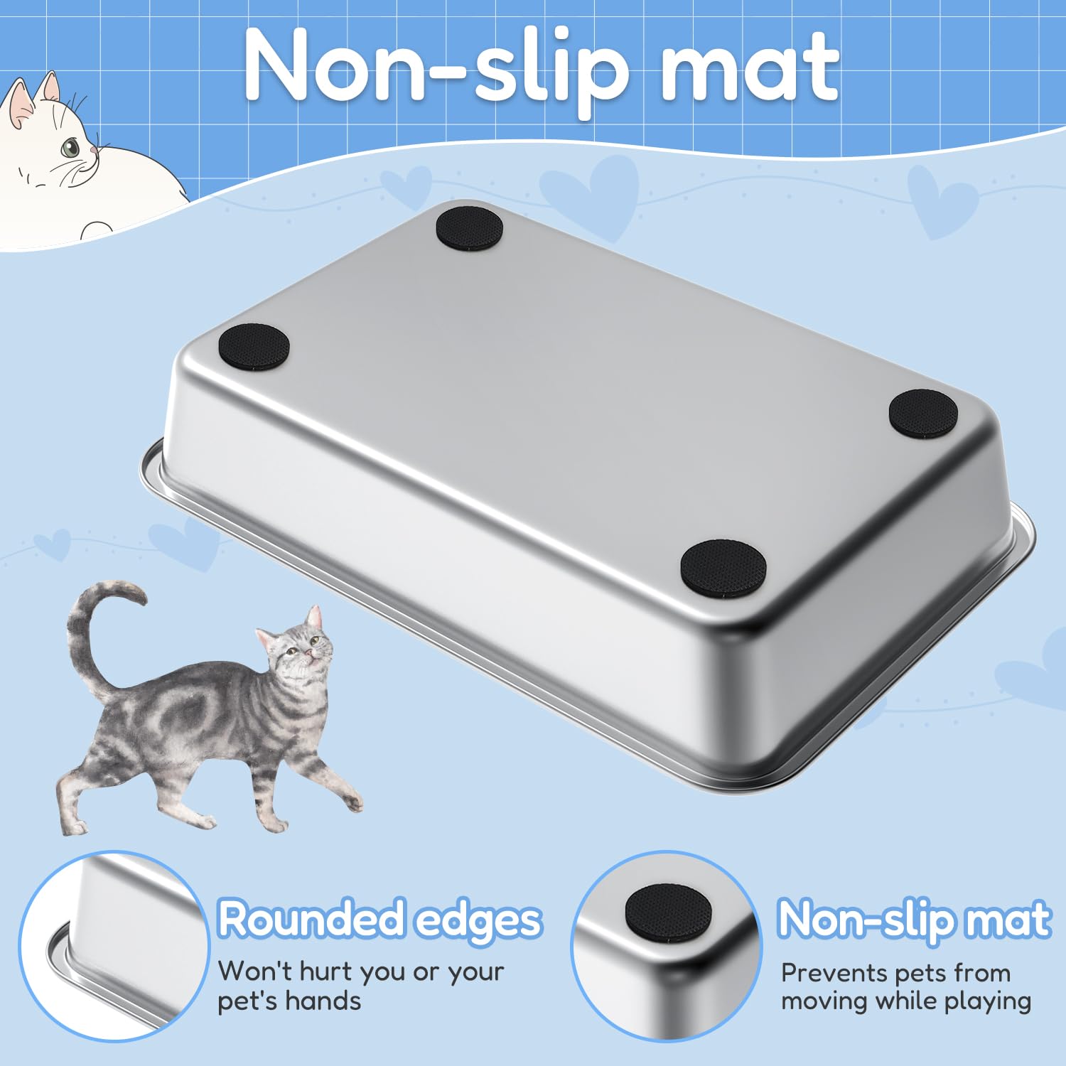 Lihong Stainless Steel Cat Litter Box,Large Metal Litter Box For Small Large Cats Kitty Rabbits,No Smell,Non Stick,Easy To Clean(20' Lx14 Wx4 H,L)