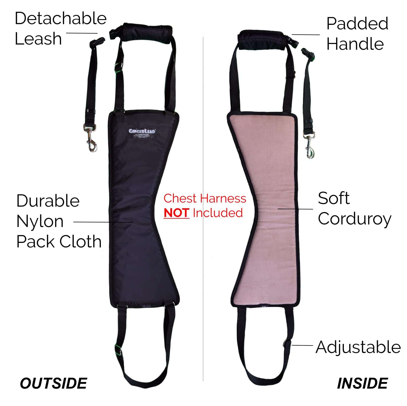 Gingerlead Dog Rear Support Sling Harness, M/Lg Unisex With Cutout Fits Male & Female Dogs. Padded Hip Lifting Aid Helps Old Pet