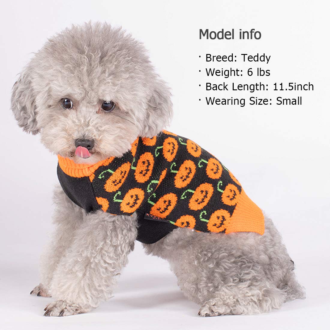 Kyeese Halloween Dog Sweater With Leash Hole Dog Sweater Pumpkin Turtleneck Dog Knitwear Warm Puppy Sweater,Xs