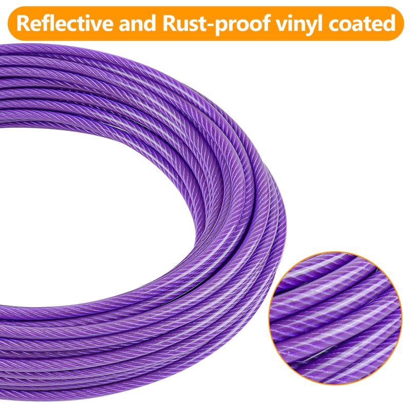Tresbro 15Ft Reflective Dog Tie Out Cable For Dogs Up To 250 Pounds, Steel Wire Dog Leash Cable With Stainless Rotatable Buckle, Lightweight And Enduring, Dog Chains Outside For Outdoor, Yard, Purple