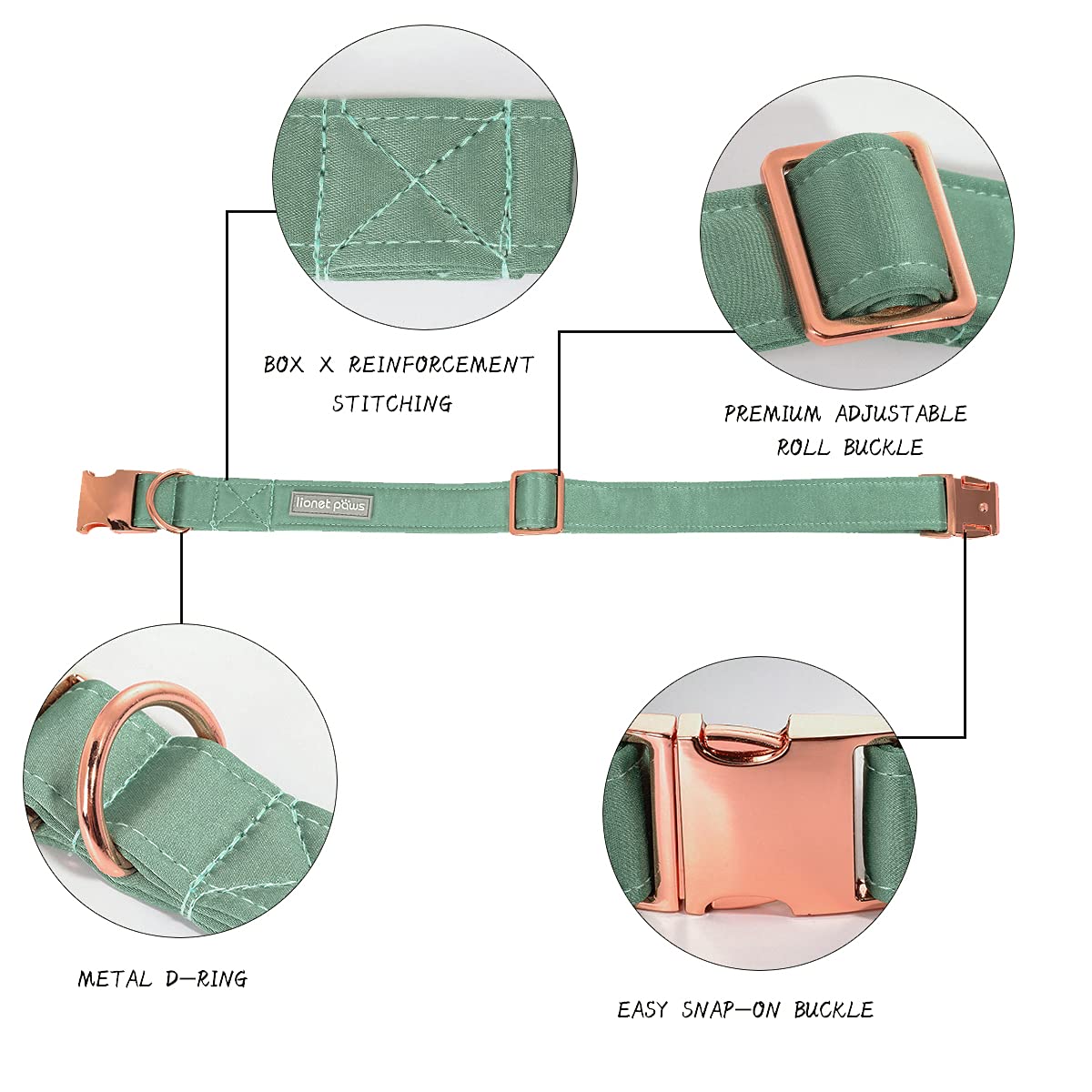 Lionet Paws Bowtie Dog Collar - Comfortable Silk Green Dog Collar With Detachable Bow Tie For Large Dogs, Neck 16-24 Inches