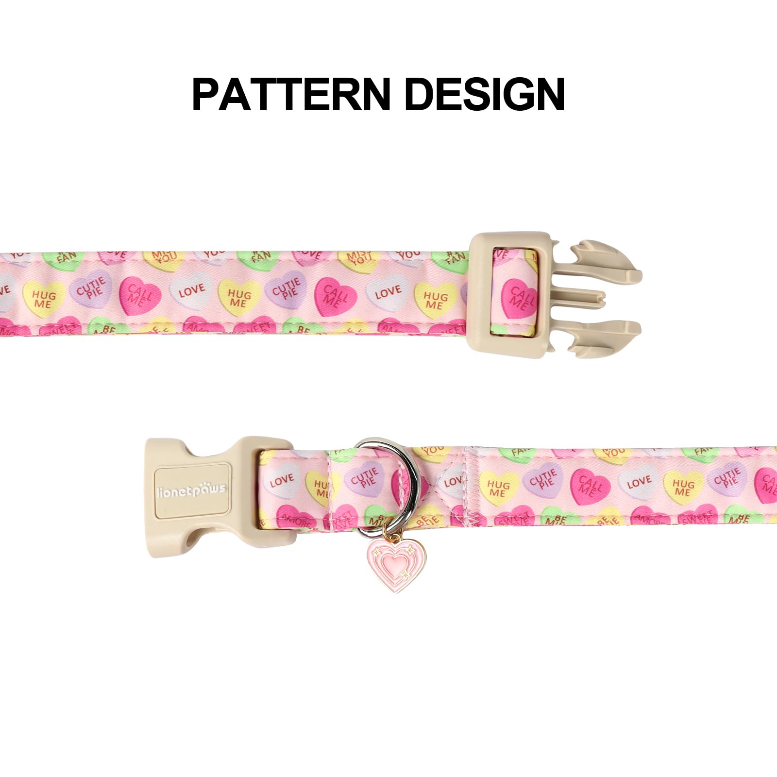 Lionet Paws Valentine'S Dog Collar- Cute Pink Sweet Heart Dog Collars With Plastic Buckle, Light Adjustable Dog Collars For Medi
