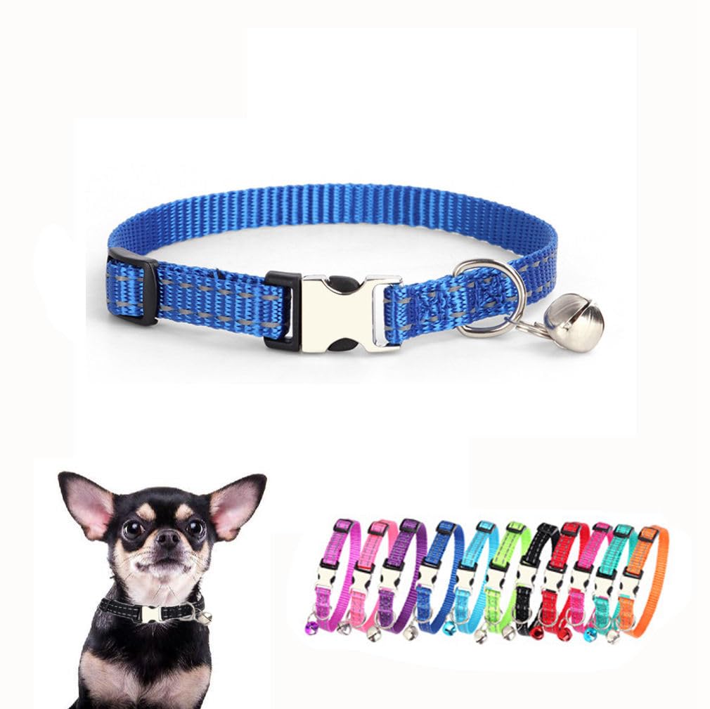 Dog Bell Collar, Reflective Nylon Metal Buckle Xs Cat Collars For Tiny Pet Male Dogs Puppy Boy Kitten Small Animal, Dark Blue Xs