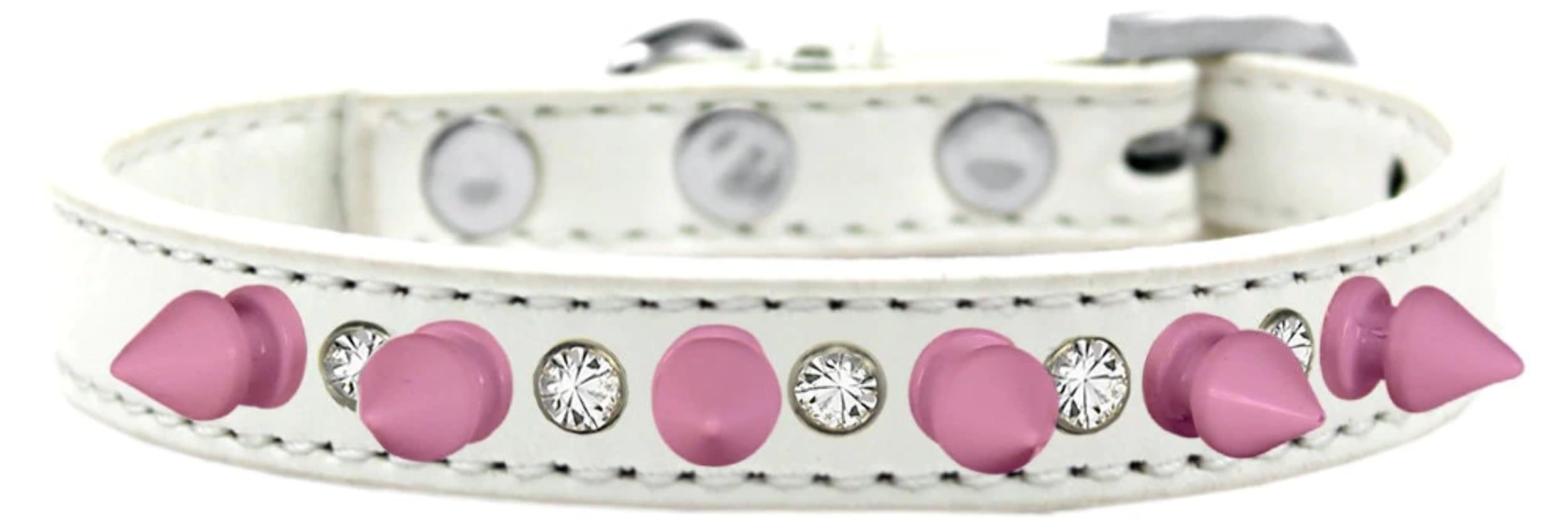 Pet and Dog Spike Collar, Clear Crystals & Light Pink Spikes” White 14