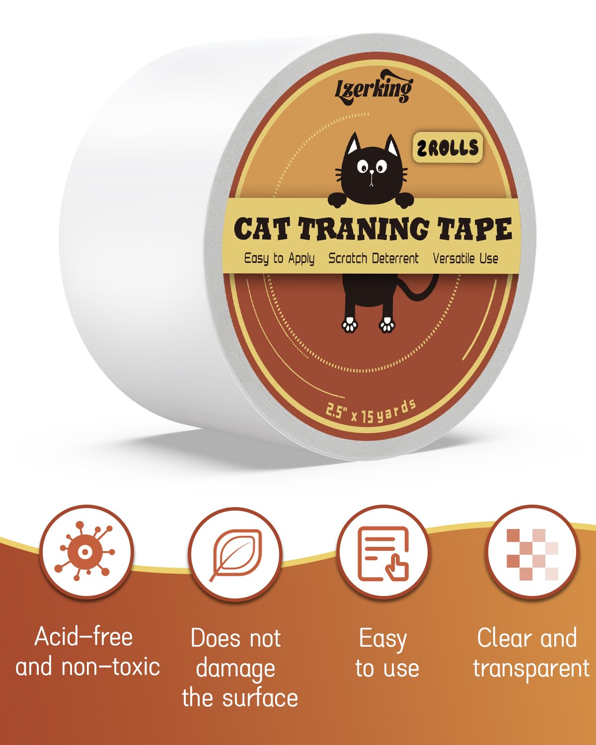 Lzerking Cat Scratch Tape - Clear Double Sided Furniture Protector, 2.5in x 15 Yards, 2 Rolls, Model PETSMJ22