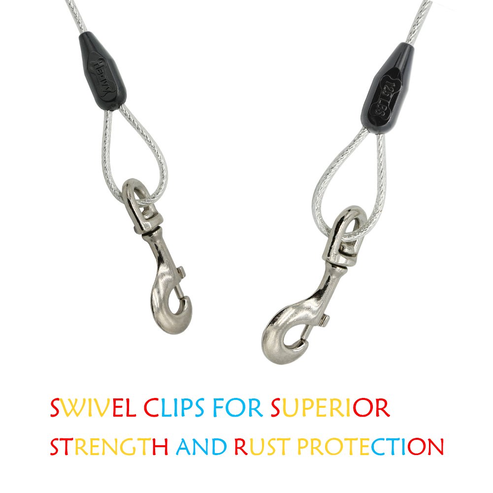 Petest 30Ft Reflective Tie-Out Cable For Heavy Dogs Up To 125 Pounds