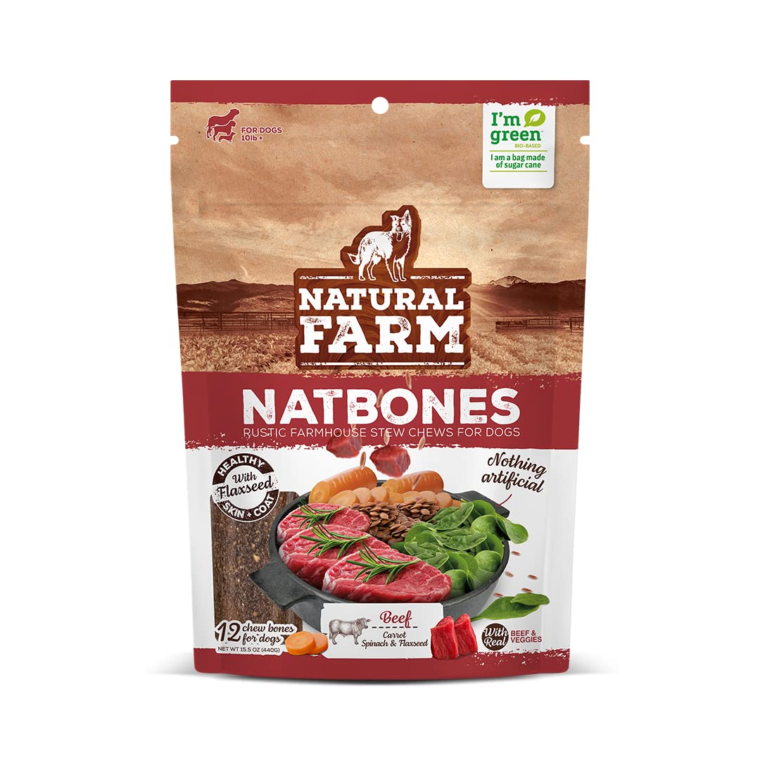 Natural Farm Natbones Superfood, All Natural Chicken Flavor Dog Treats (12 Pack) - Chewy Chicken Protein With Chia, Sweet Potato