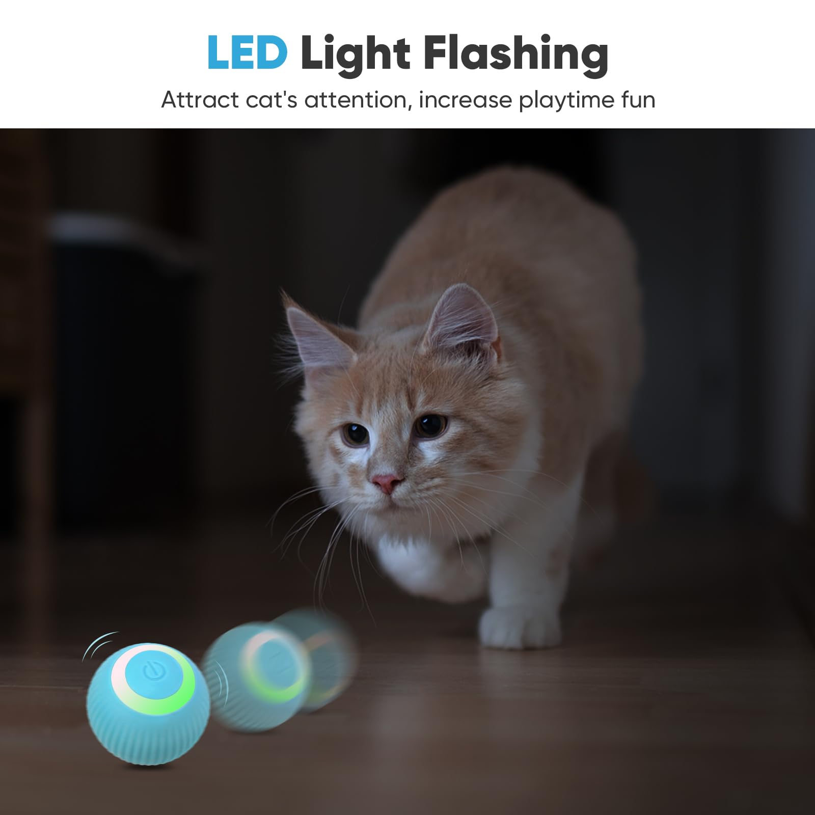 Petbobi Interactive Cat Toy Ball - Automatic Cat Toy With Led Light, Usb Rechargeable Self Moving Ball, Indoor Active Rolling To