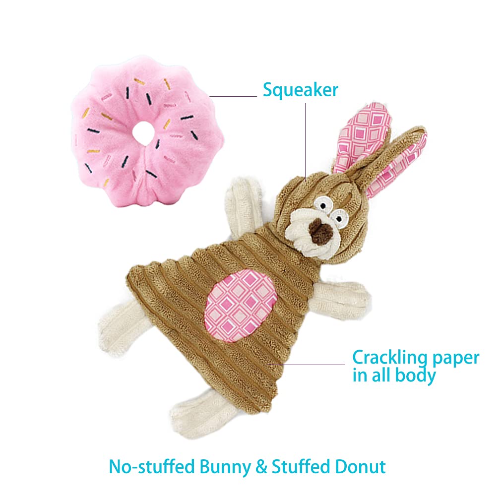 Aolaco Puppy Toys For Teething Puppies, Puppy Chew Toys For Small Dogs, Plush Squeaky Bunny Dog Toys For Puppies, Small Puppy,Pink, 4Pcs