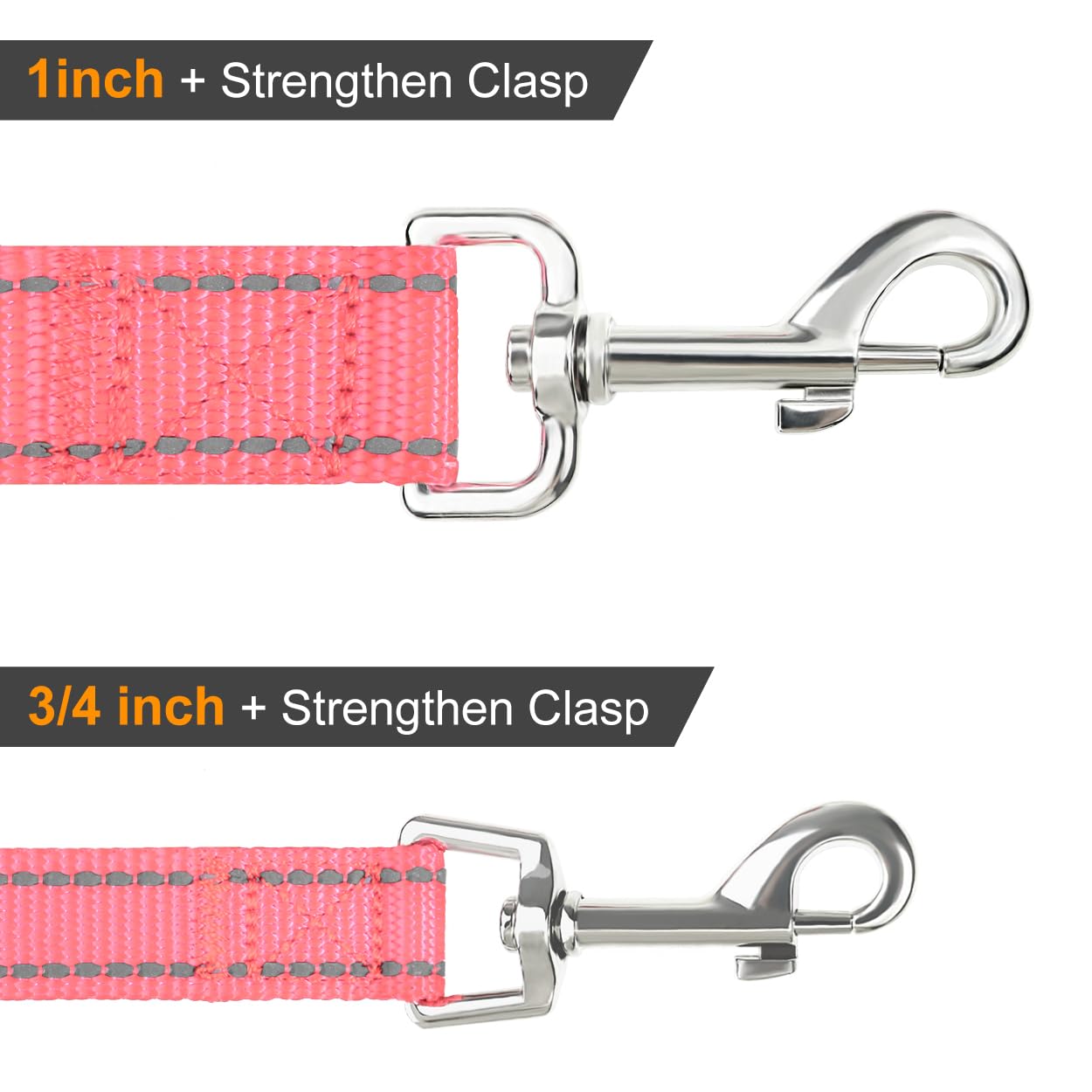 Joytale Double-Sided Reflective Dog Leash, 6 Ft/5 Ft/4 Ft, Padded Handle Nylon Dogs Leashes For Small & Medium Dogs Walking, Pink, 5Ft