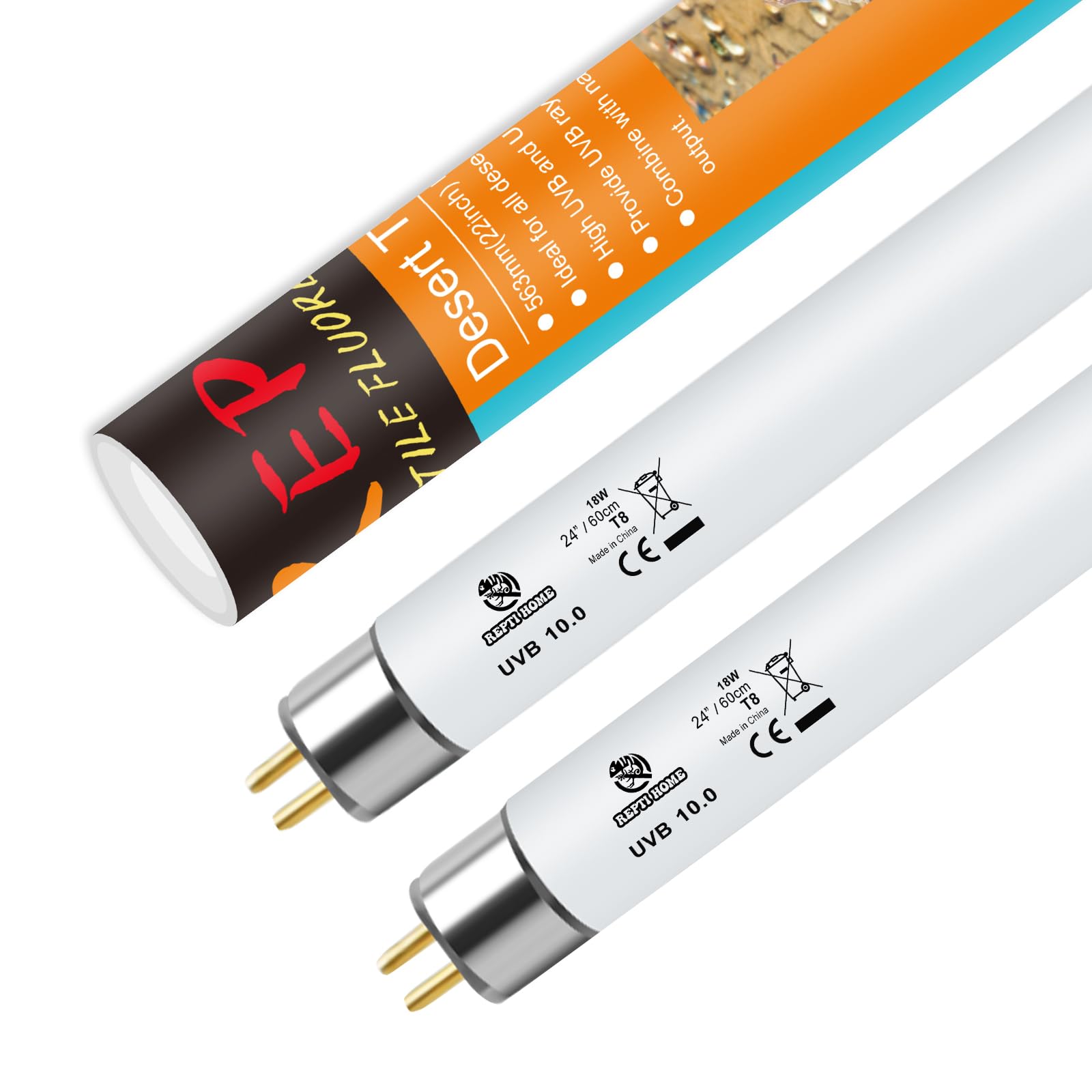 Repti Home T8 Uvb Reptile Light 18W 10.0-2 Pack,Uva Uvb Light Bulb For Reptiles,Reptile Uvb Lamp Tube For Bearded Dragon