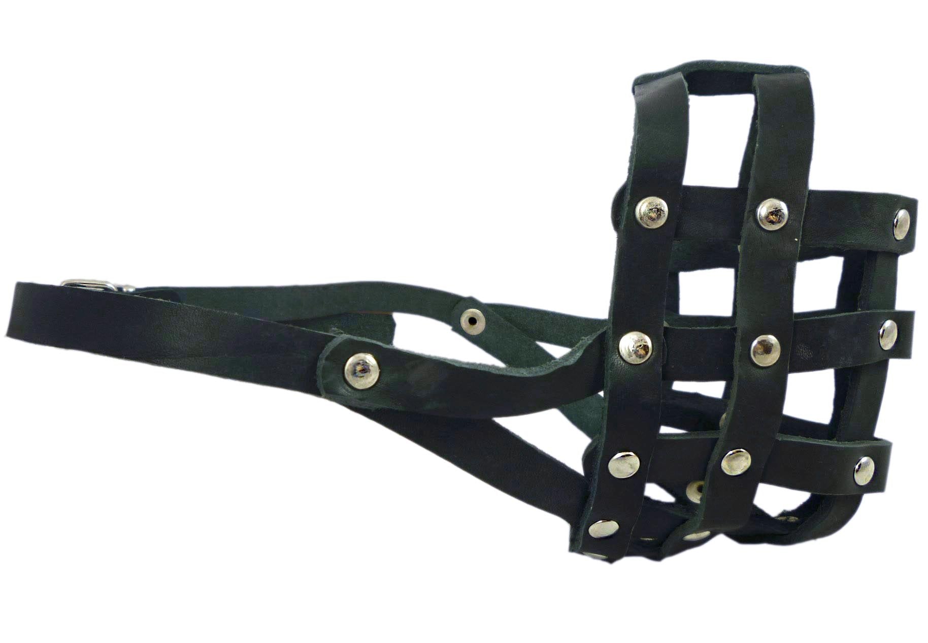 Genuine Leather Dog Basket Dog Muzzle #110 Black - Bulldog, Boxer (Circumference 13.7', Snout Length 2.75')