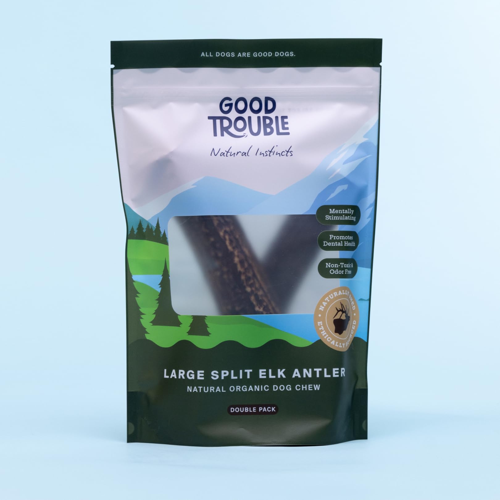 Good Trouble Premium Elk Antlers For Large Dogs - 2 Pack Split Pets - All-Natural, Shed Antler Chews For Dental Health & Calming