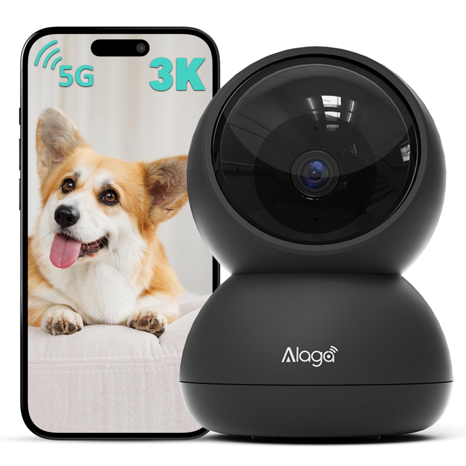 Alaga 3K Pet Camera, Dog Monitor with Phone App, 360 Pan/Tilt, Night Vision, Speaker, WiFi Cameras for Dog/Cat, Compatible with 