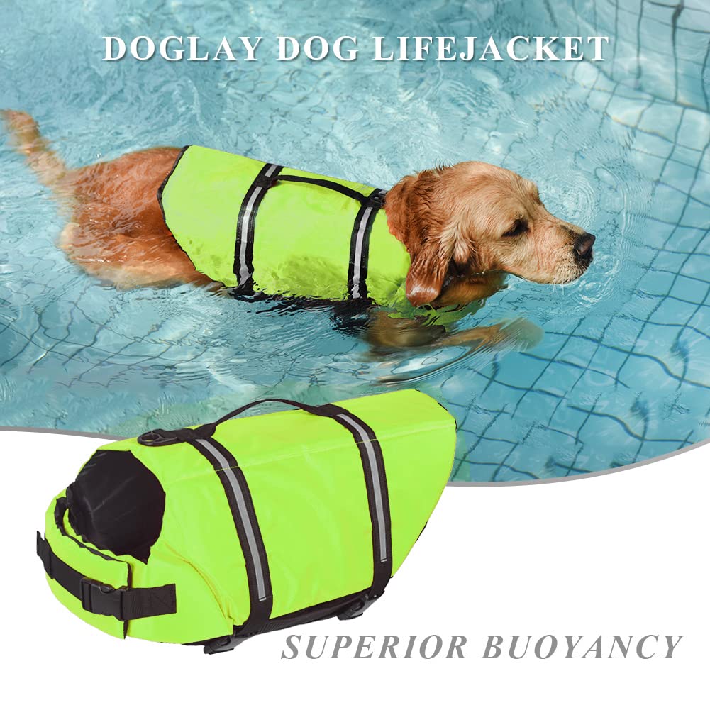 Doglay Dog Life Jacket, Dog Life Vest with Reflective Stripes, Adjustable Dog Lifesaver Pet Life Preserver with High Buoyancy Sw