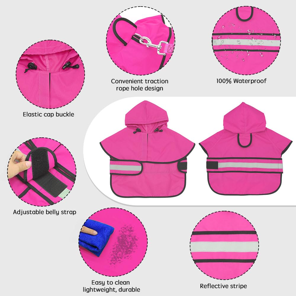 Candofly Dog Raincoat Reflective Dog Rain Jacket Waterproof Hooded Ponch Rain Coat For Small Medium Large Dogs (Pink, Medium)