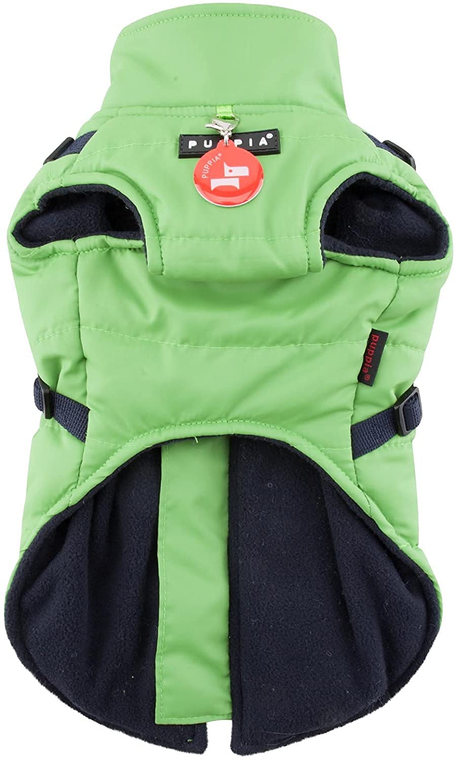Puppia Mountaineer Winter Dog Coat With Integrated Harness No Pull Cold Weather Waterproof Warm Fleece Back Zipper For Small & Medium Dog, Green, Xx-Large