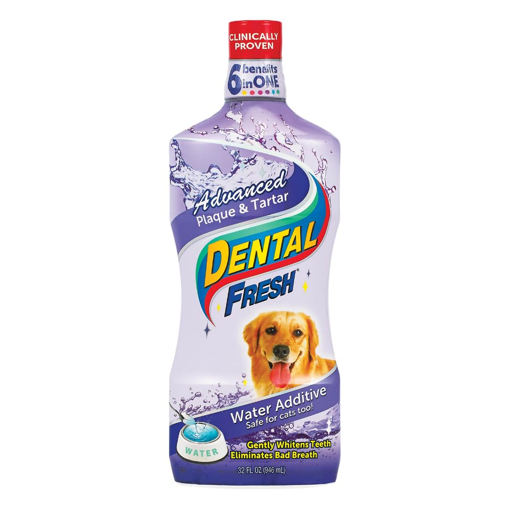 Dental Fresh Advanced Plaque and Tartar Water Additive, 32oz  Dog Teeth Cleaning Formula to Freshen Breath and Improve Cat & Do