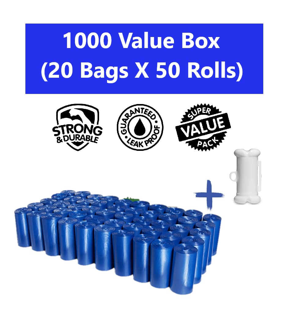 Ez Pick Up - 1000 Count Pet Dog Waste Bags, With Dispenser, Blue 9'X12', 50 Rolls, 1000 Poop Bags