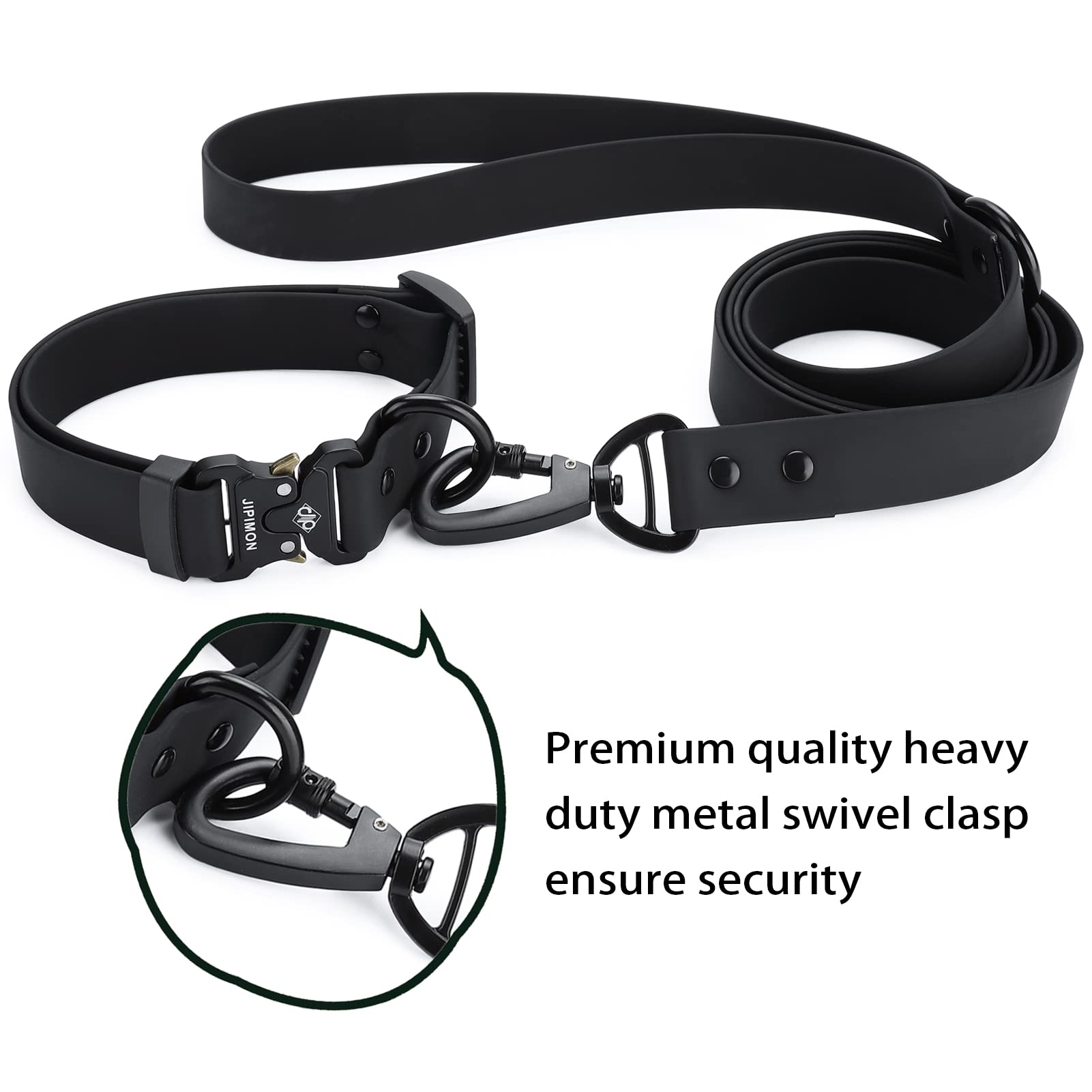 Jipimon Waterproof Dog Collar And Leash Set Adjustable Quick Release Buckle Collar Leash For Small Medium Large Dogs (Medium, Black)