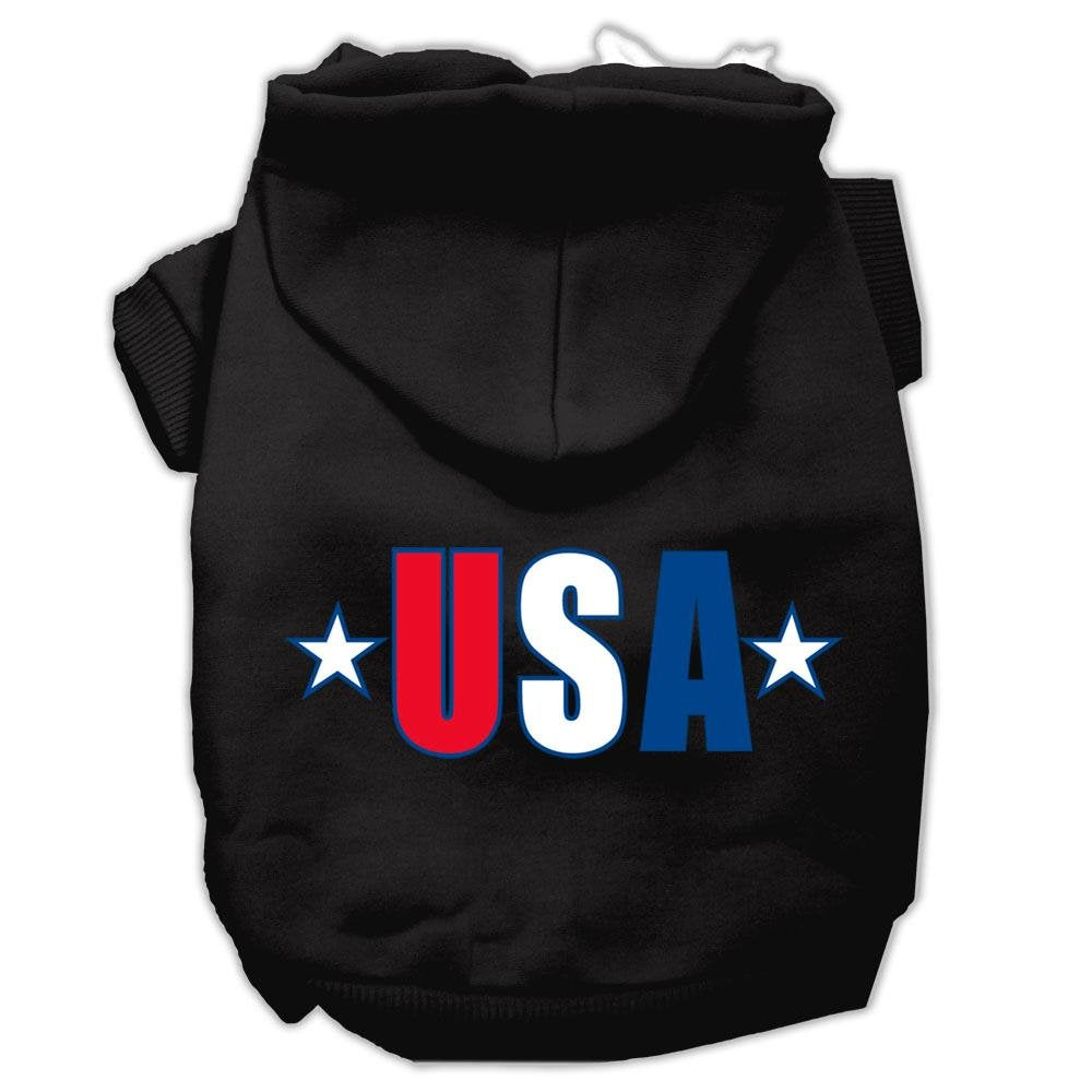 Pet Dog & Cat Hoodie Screen Printed, 'Usa Star' Black Xs (0-3 Lbs.)