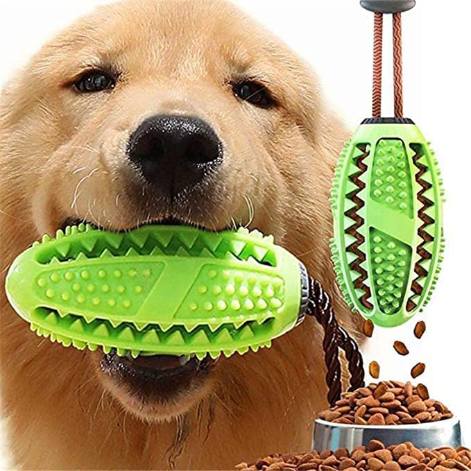 Dog Trust Interactive Food Dispensing Chewable Light Rugby Ball Design Pet, Natural Rubber Squeaky Pet Playing Toys For Dogs, Pu