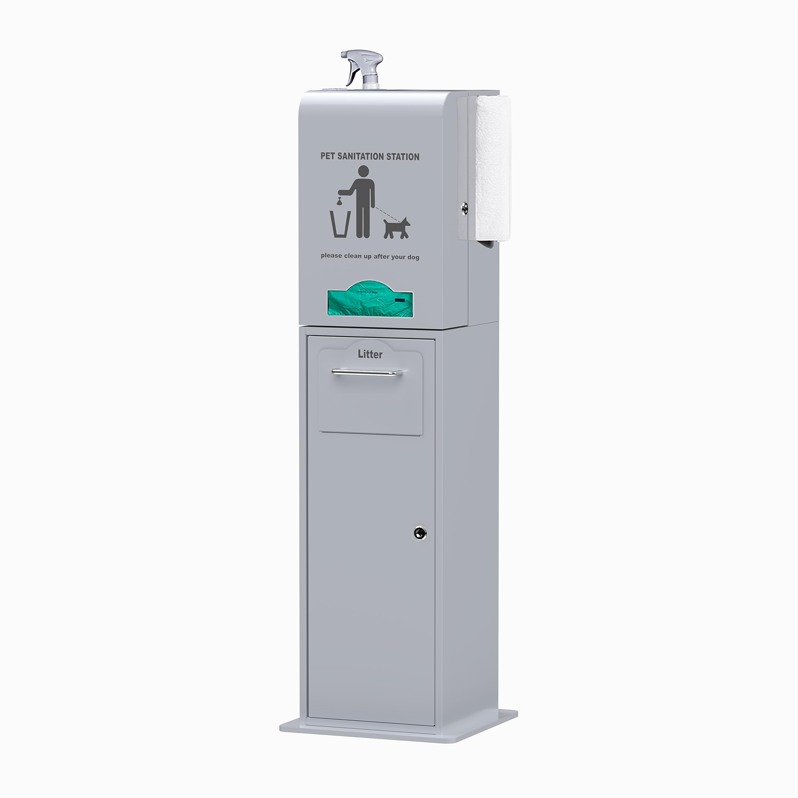 Poopy Pouch Indoor Pet Waste Station - 8Ft Silver Steel Dog Waste Station - Includes A Built-In Dispenser With Lock & Storage, A