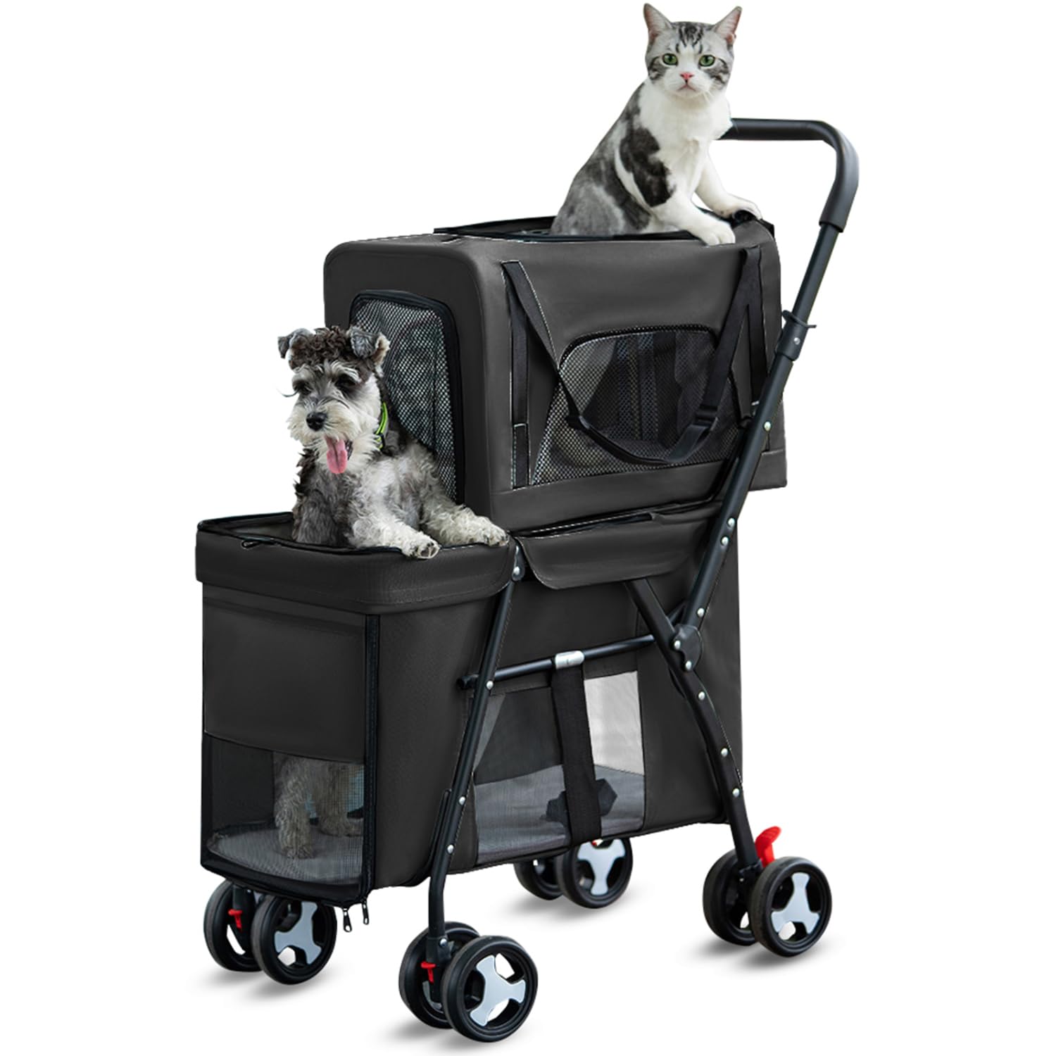 Pet Stroller Double Deck 4 Wheels - Easy-Fold Dog Cat Stroller For Small Medium Dog Cats Carrier, Travel Folding Carrier Breatha