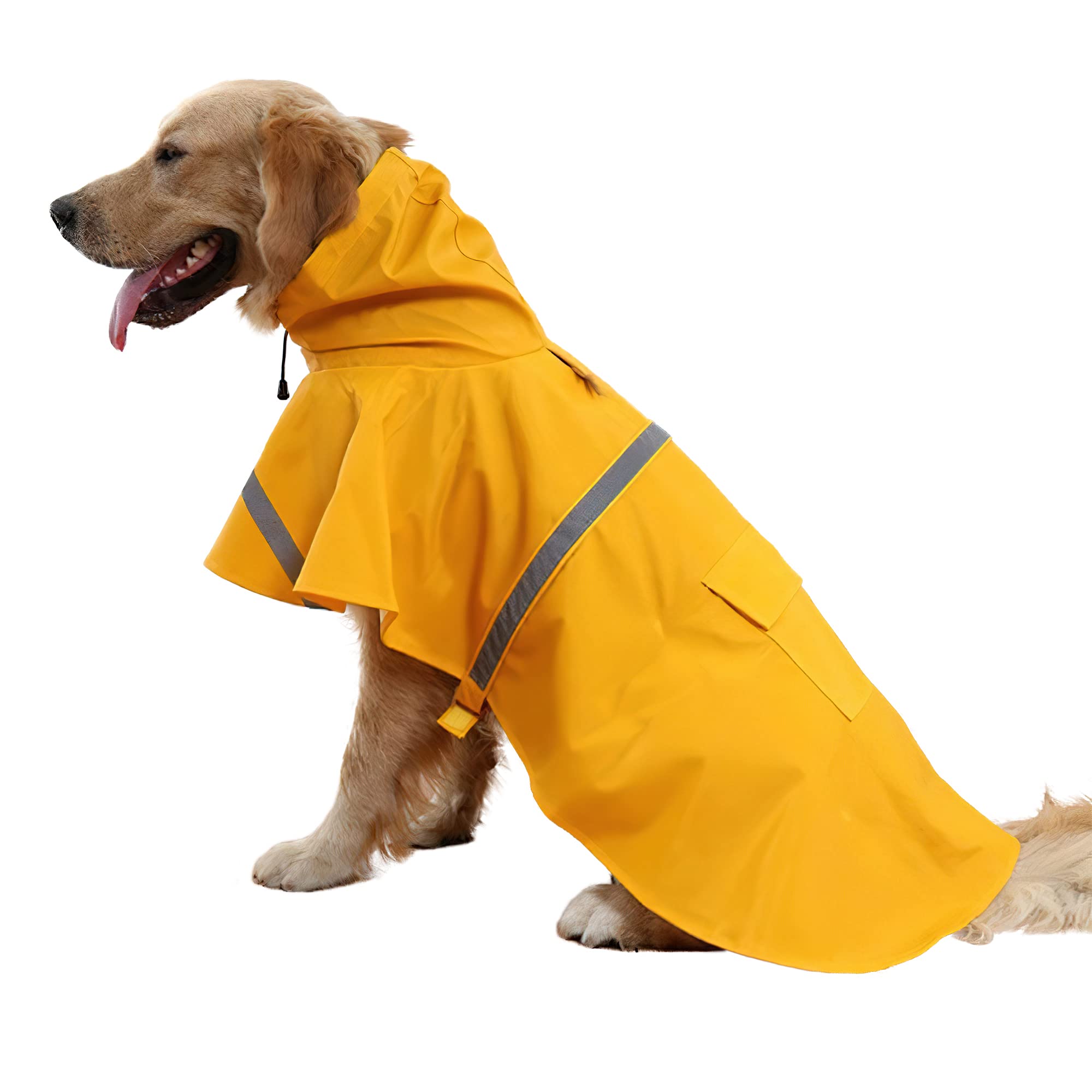 NACOCO Large Dog Raincoat Adjustable Pet Water Proof Clothes Lightweight Rain Jacket Poncho Hoodies with Strip Reflective (XL, Y