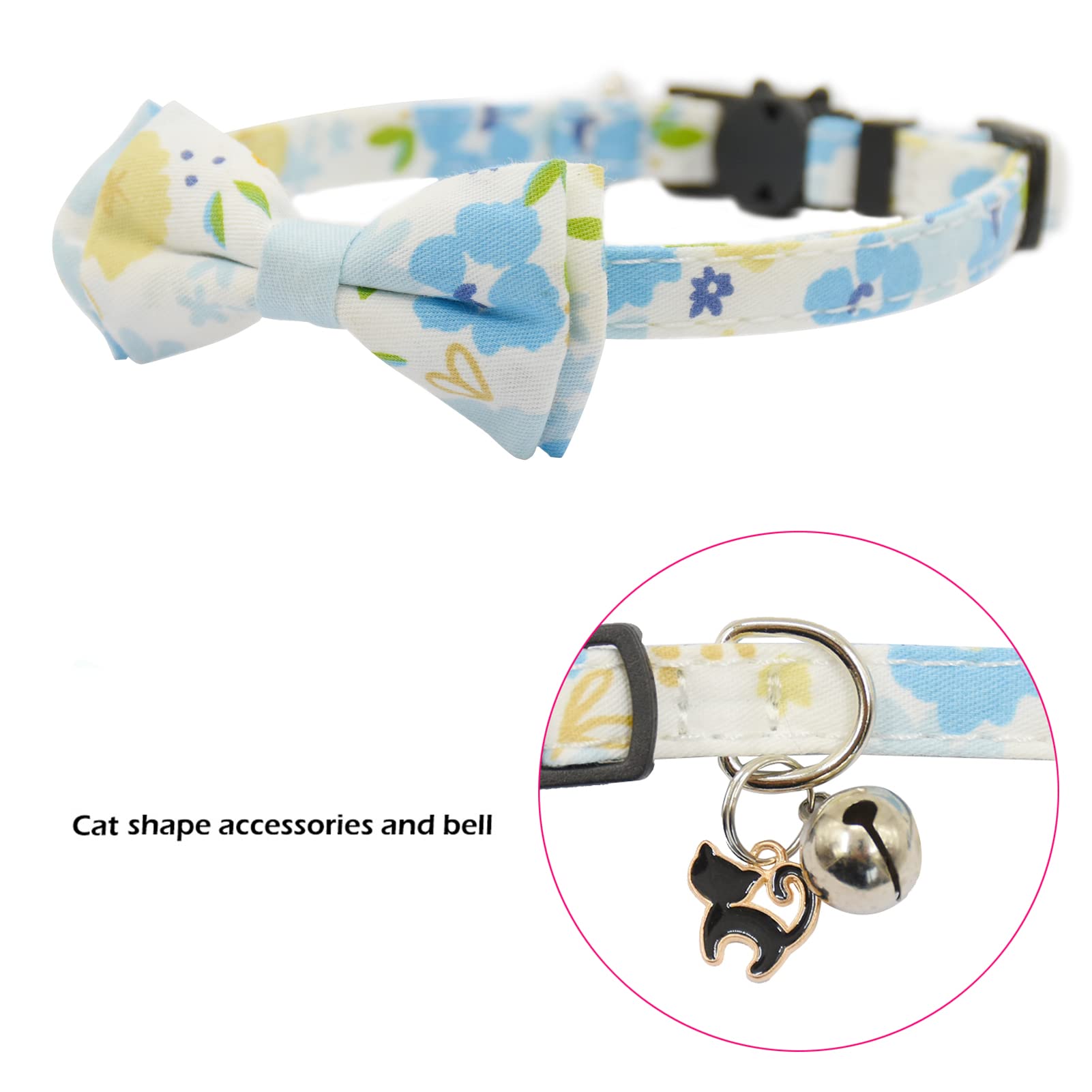 Bowtie Cat Collars Breakaway With Bell, Adjustable Cute Kitty Collars Safety Buckle Kitten Collar For Cat Puppy 7.5-11In (Blue F