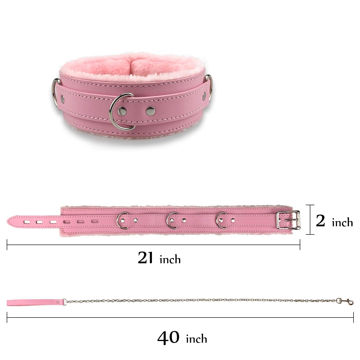Pink Leather Choker Collars Soft Inner Fur For Comfort Detachable Leash Chain Durable Leather Collar With Alloy Buckle