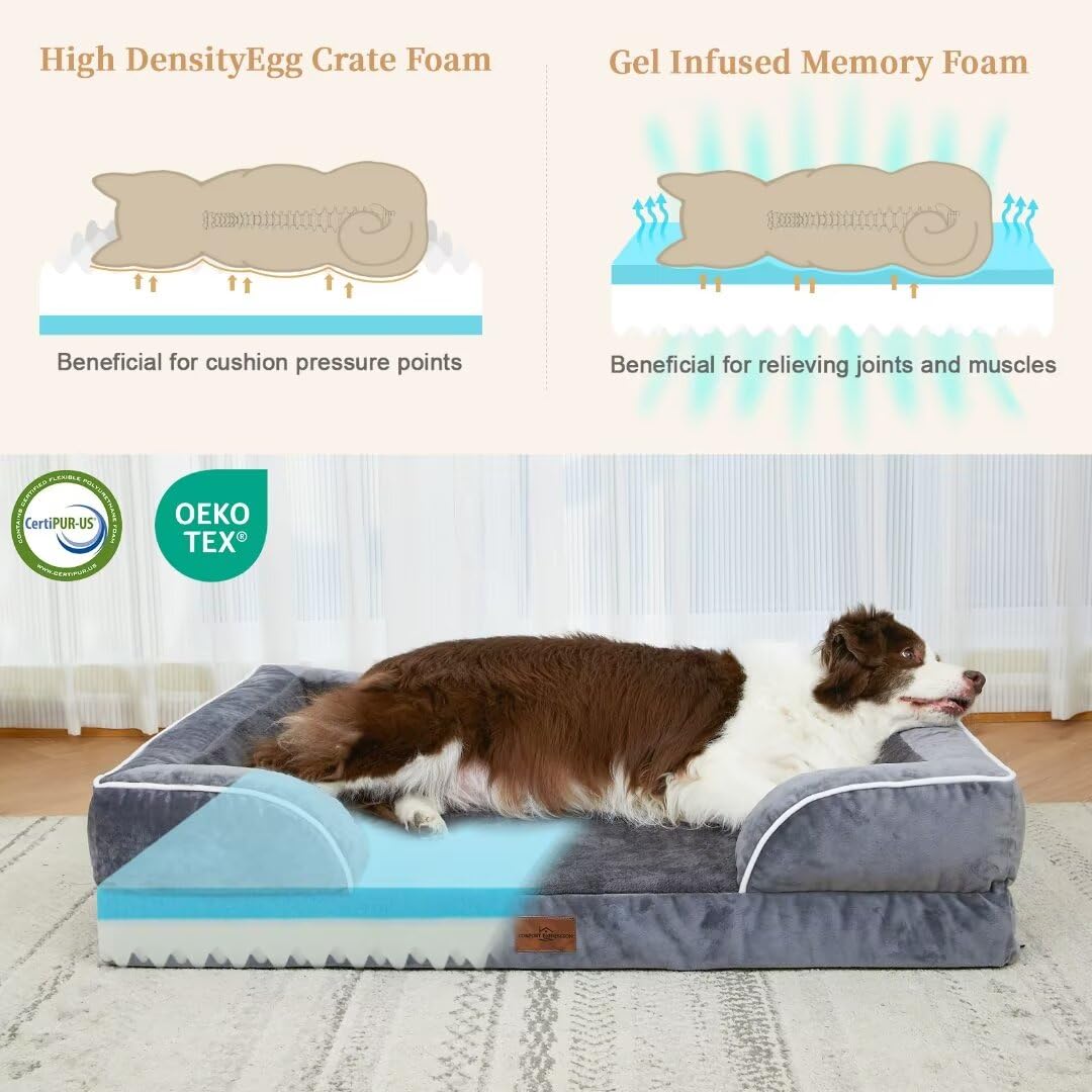 Comfort Expression Cooling Dog Bed, Memory Foam Orthopedic Dog Bed For Giant Dogs, Xxl Dog Bed For Extra Large Dogs, Waterproof Dog Bed With Bolster & Removable Cover(Xx-Large,Leaden Grey)