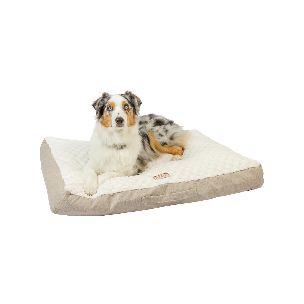 Armarkat Mat Model M12HMB/MB-L Large with Handle, Dog Crate Mat with Poly Fill Cushion & Removable Cover, Beige/White