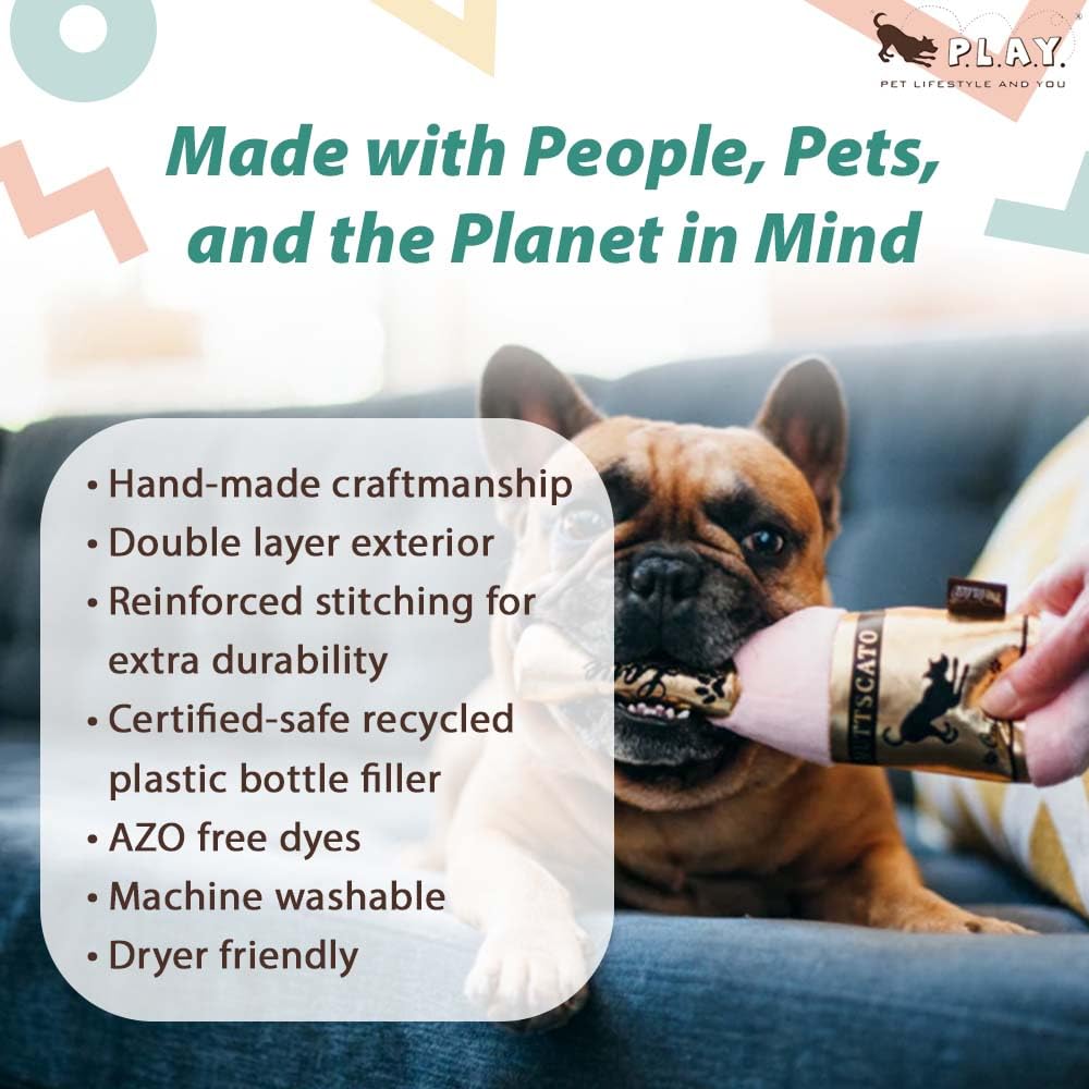 P.L.A.Y. Cute Plush Dog Toys - Puppy Love Themed Durable Giggle Stick Chew Toy, Great For Puppies & All Size Dogs - Machine Wash