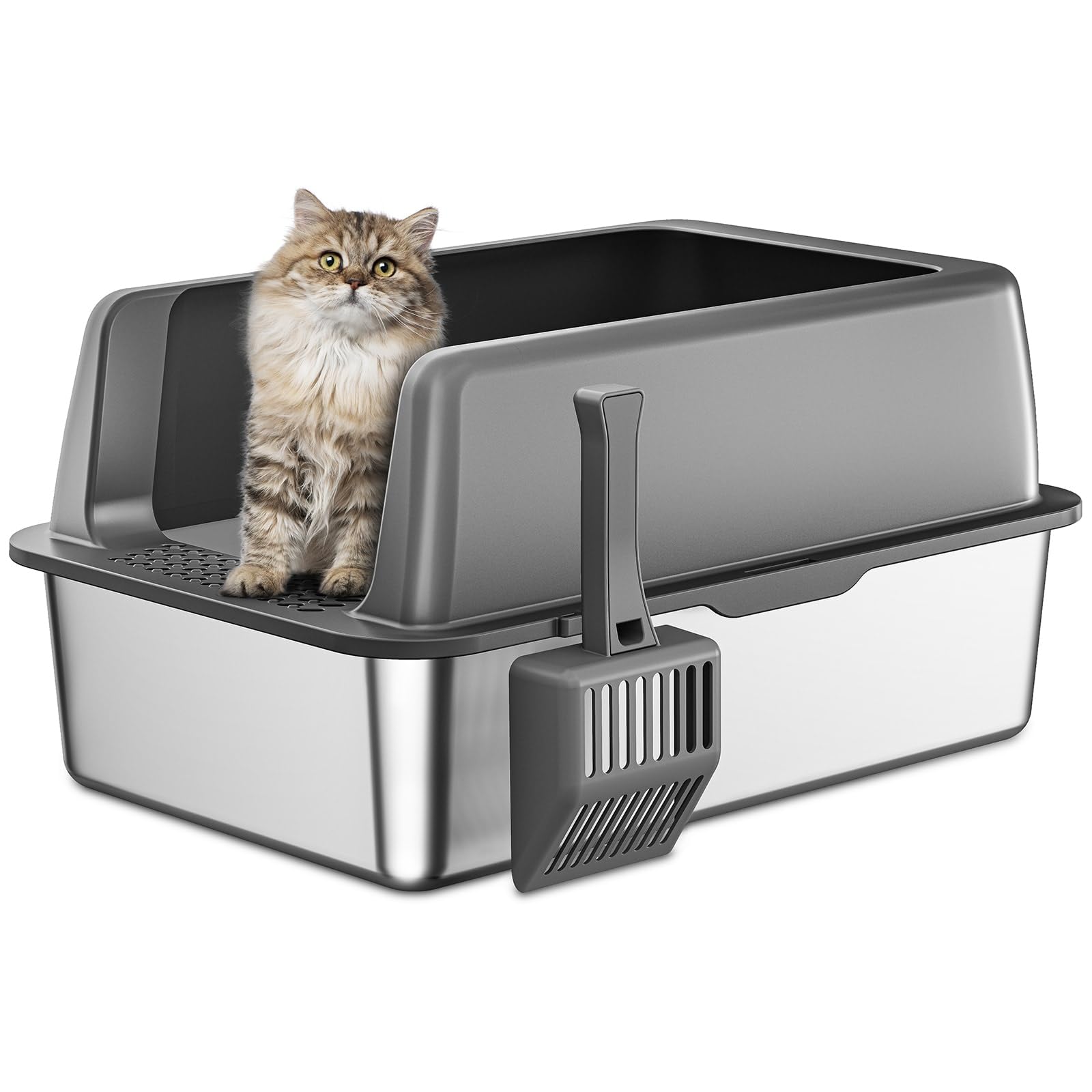 Zarler Stainless Steel Litter Box With Lid, Extra Large Cat Litter Boxes, Xl Large Metal Litter Box For Big Cats With High Sided